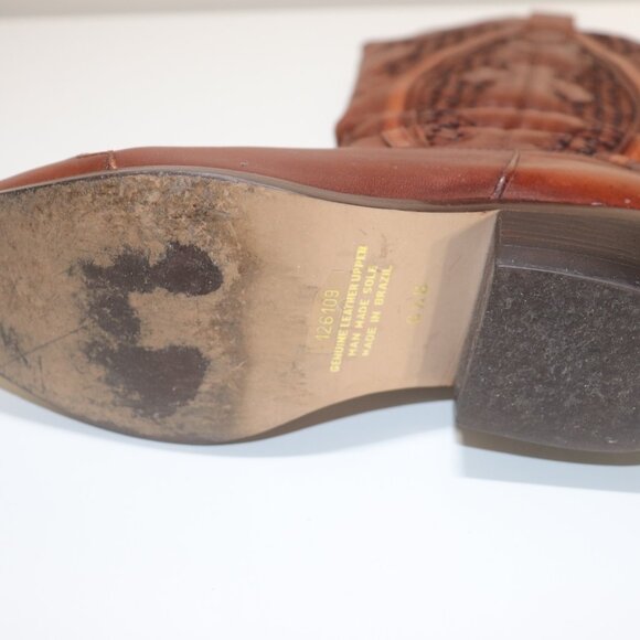 Vintage Gianni Leather Brown Woven Cowboy Boots Size 6 Half B - Picture 4 of 16